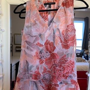 WHBM Peach Floral Flowy Blouse